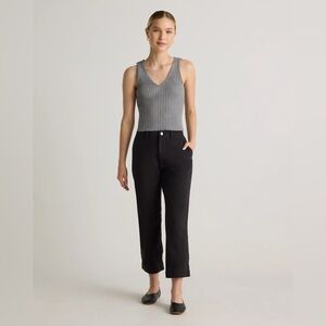 NWT QUINCE Organic Stretch Cotton Twill Straight Leg Cropped Pants 28” Black 12